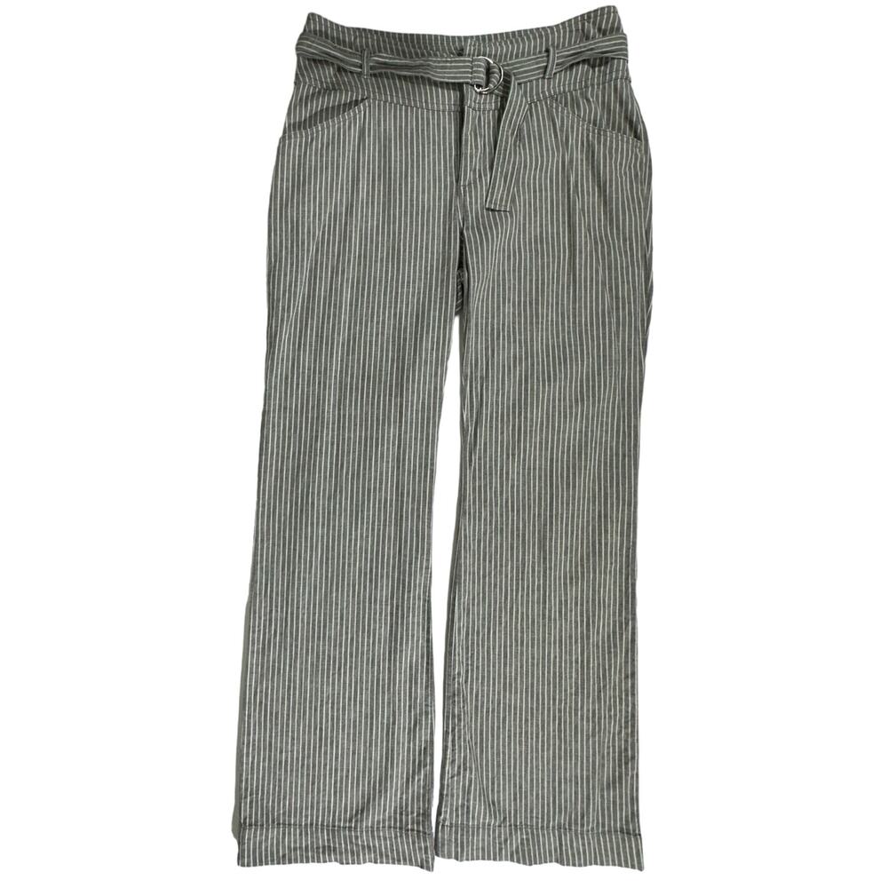 Sundance Womens Pants‎ Size 8 (32x31.5) Linen Blend Gray Striped Belted Wide Leg